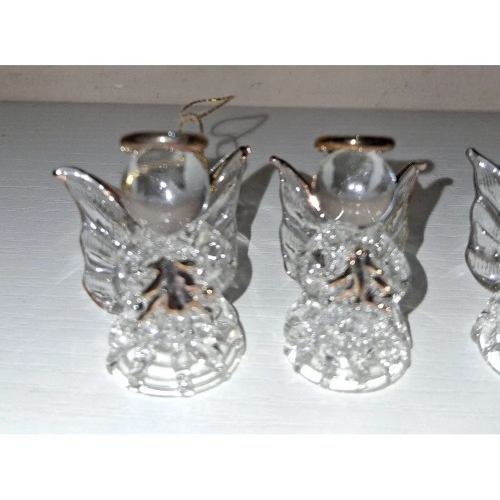 Spunglass Angel Ornament Set of 3 Clear Glass Christmas Angels w/ Box 2